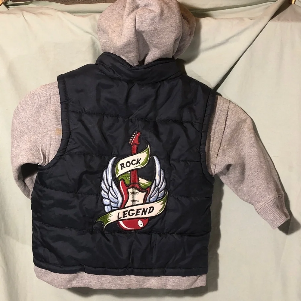 Guitar Rock & Roll Kids Puffer Jacket - Navy and Gray